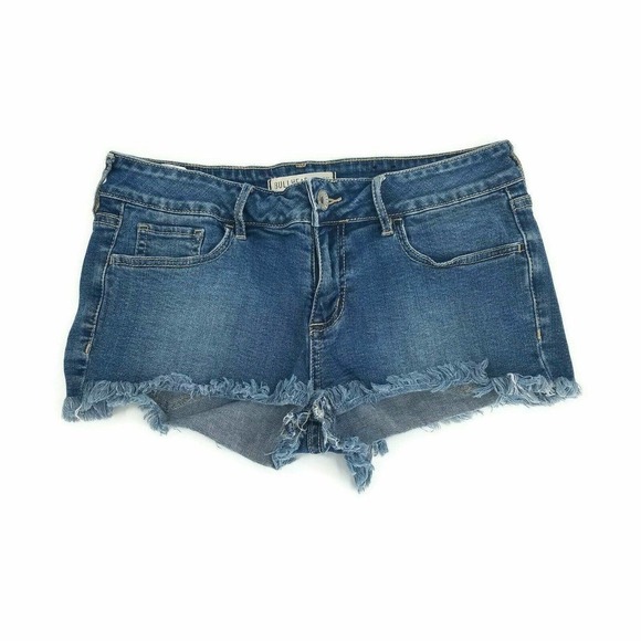Bullhead Black Womens Jean Shorts Blue Pockets Frayed Hem Low Rise Juniors 7 - Picture 1 of 6